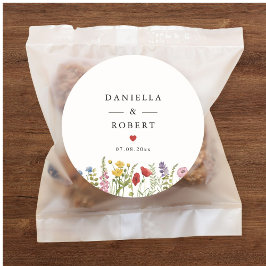 Adesivo Redondo Elegant Minimalist Whimsical Wildflower Wedding