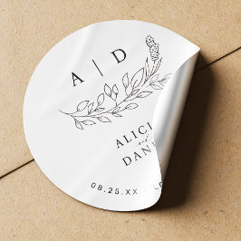 Adesivo Redondo Elegant modern black and white monogram wedding 