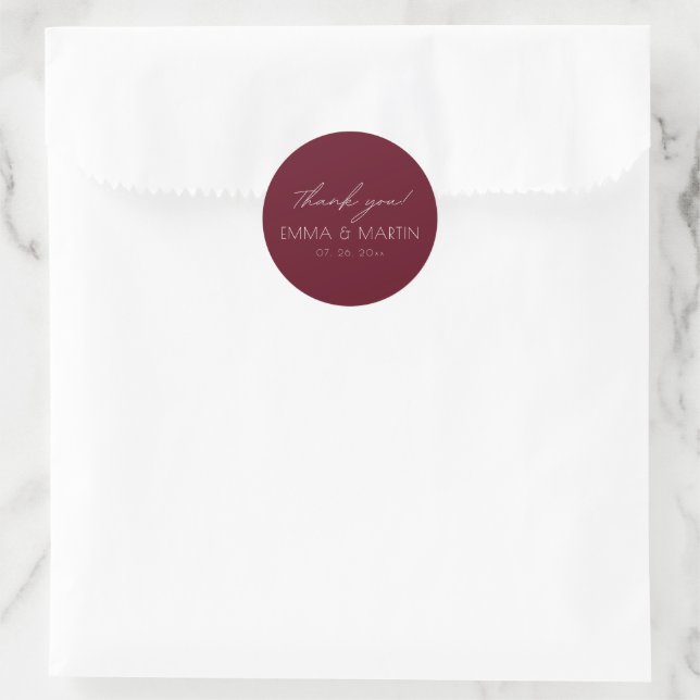Adesivo Redondo Elegant & modern Burgundy Thank you Wedding (Bolsa)