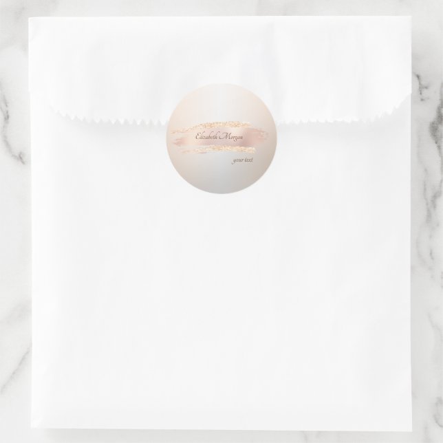 Adesivo Redondo Elegant Modern,Chic Rose Gold Brush Stroke (Bolsa)