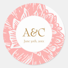 Adesivo Redondo Elegant Monogram Dusty Pink Floral Wedding Sticker