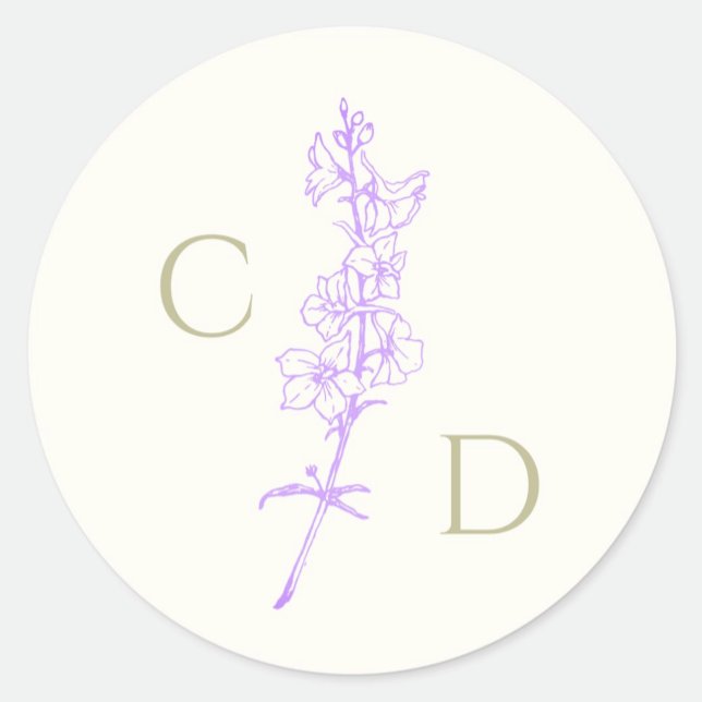 Adesivo Redondo Elegant Monogram Floral Lavanda Delphinium (Criador carregado)