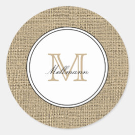Adesivo Redondo Elegant Monogram Name Country Chic Style Burlap