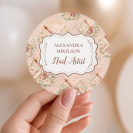 Adesivo Redondo Elegant Nail Salon Floral Business
