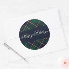Adesivo Redondo Elegant Navy Green Plaid Holiday