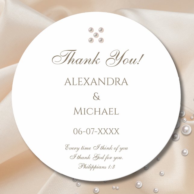 Adesivo Redondo Elegant Pearl Christian Wedding Thank You (Criador carregado)