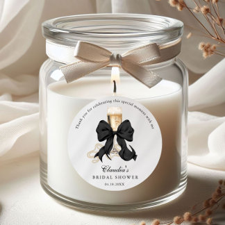 Adesivo Redondo Elegant Pearls & Prosecco Black Bow Bridal Shower 