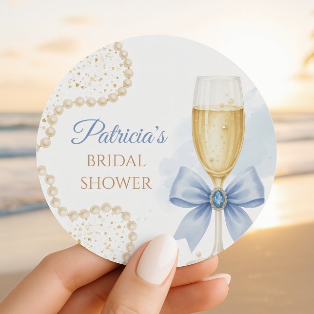 Adesivo Redondo Elegant Pearls & Prosecco Bridal Shower Sticker (Criador carregado)