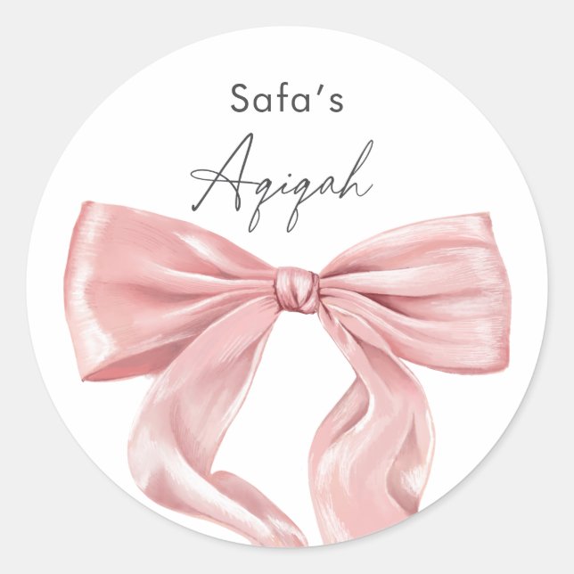 Adesivo Redondo Elegant Pink Bow Aqiqah (Frente)