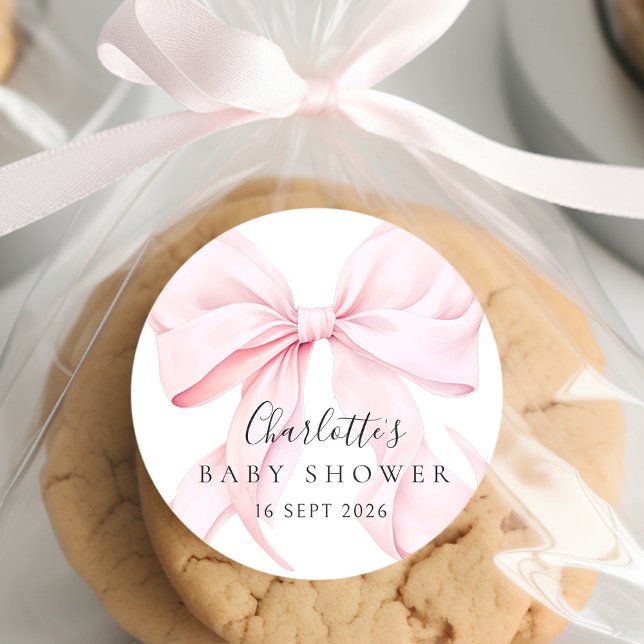 Adesivo Redondo  Elegant Pink Bow Baby Shower (Criador carregado)