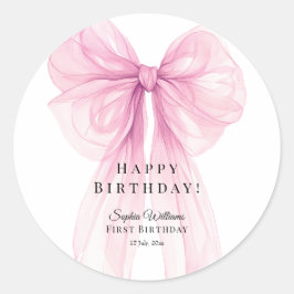 Adesivo Redondo Elegant Pink Bow Birthday Stickers