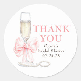 Adesivo Redondo Elegant Pink Bow Prosecco Bridal Shower Thank You