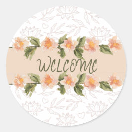 Adesivo Redondo Elegant Pink Floral Watercolor Welcome Napkins