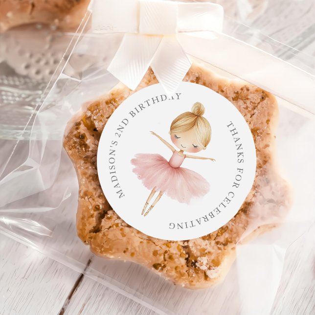Adesivo Redondo Elegant Pink Girl Ballerina Birthday Party (Criador carregado)