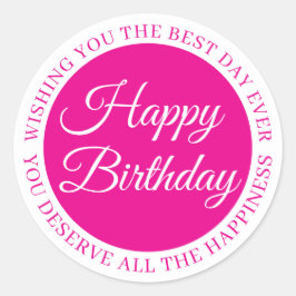 Adesivo Redondo Elegant Pink “Happy Birthday” Sticker