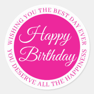 Adesivo Redondo Elegant Pink “Happy Birthday” Sticker