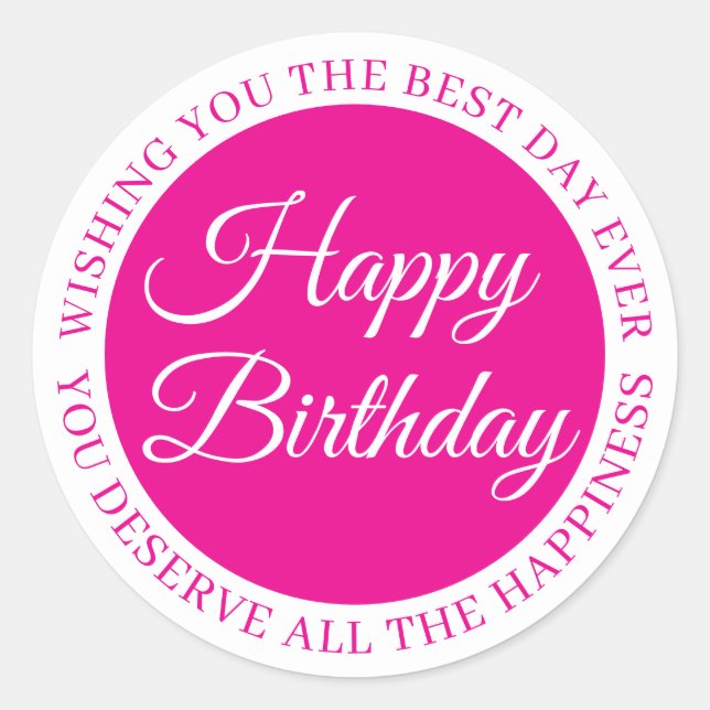 Adesivo Redondo Elegant Pink “Happy Birthday” Sticker (Frente)