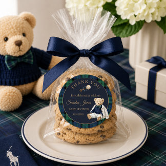 Adesivo Redondo Elegant Preppy Teddy Bear Baby Shower
