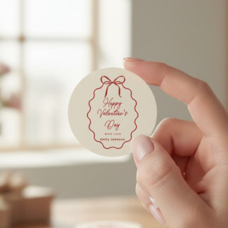 Adesivo Redondo Elegant Red Bow Valentine’s Day Round Sticker