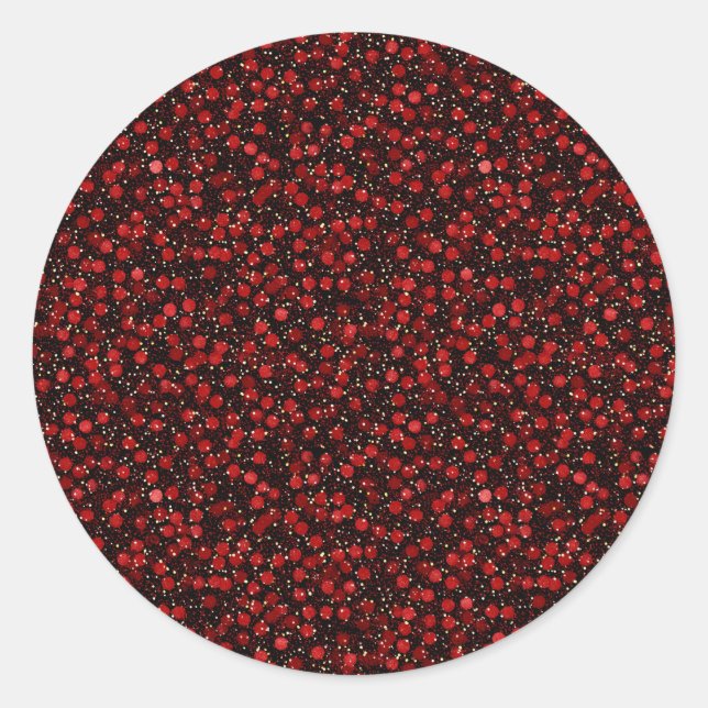 Adesivo Redondo Elegant Red Confetti on Black Glitter Style (Frente)