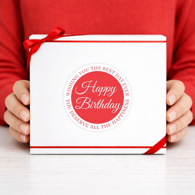 Adesivo Redondo Elegant Red “Happy Birthday” Sticker (Criador carregado)