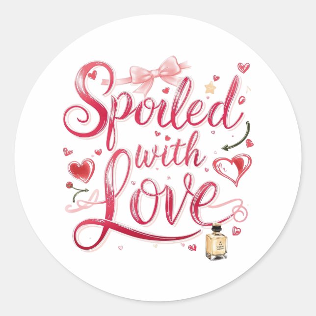 Adesivo Redondo Elegant Red Script with Champagne (Frente)