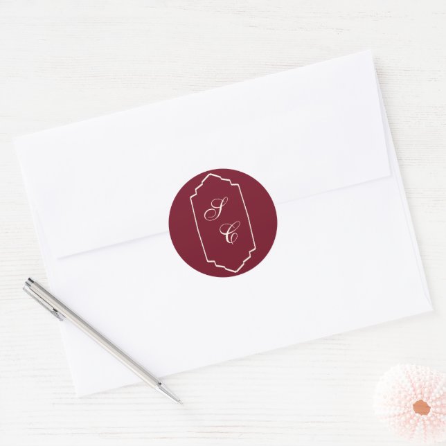 Adesivo Redondo Elegant Retro Checkered Burgundy Wedding (Envelope)