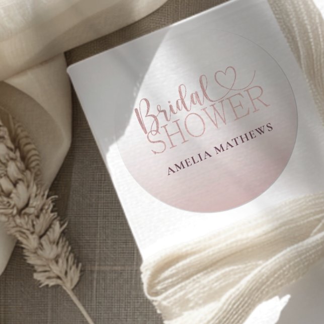 Adesivo Redondo Elegant Rose Gold Glitter Bridal Shower  (Criador carregado)