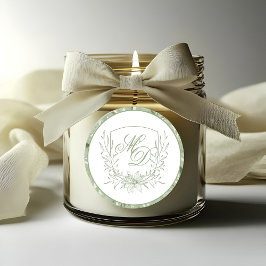 Adesivo Redondo Elegant Sage Green Botanical Crest Wedding
