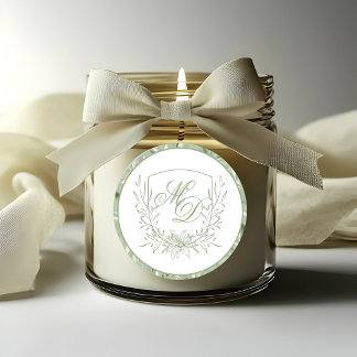Adesivo Redondo Elegant Sage Green Botanical Crest Wedding