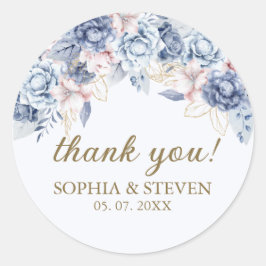 Adesivo Redondo Elegant Sapphire & Ivory Floral Wedding 