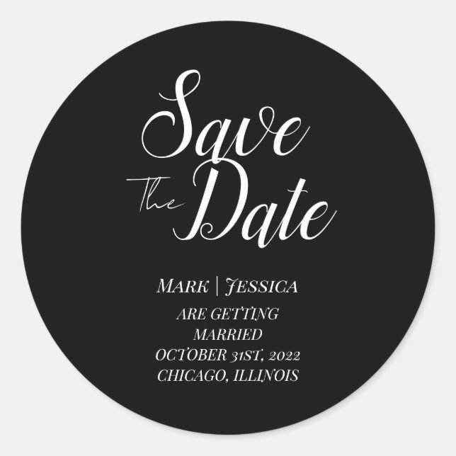 Adesivo Redondo Elegant Save The Date Thank you Card (Frente)