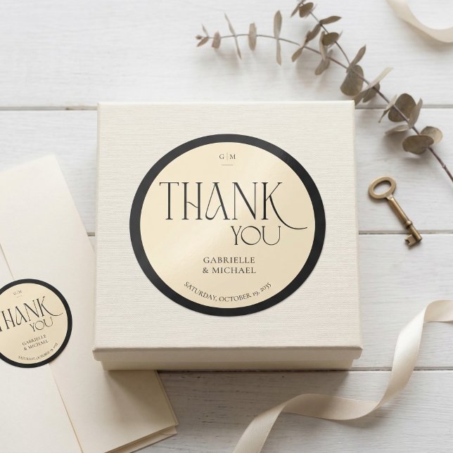 Adesivo Redondo Elegant Serif Typography "Thank You" Wedding Favor (Criador carregado)