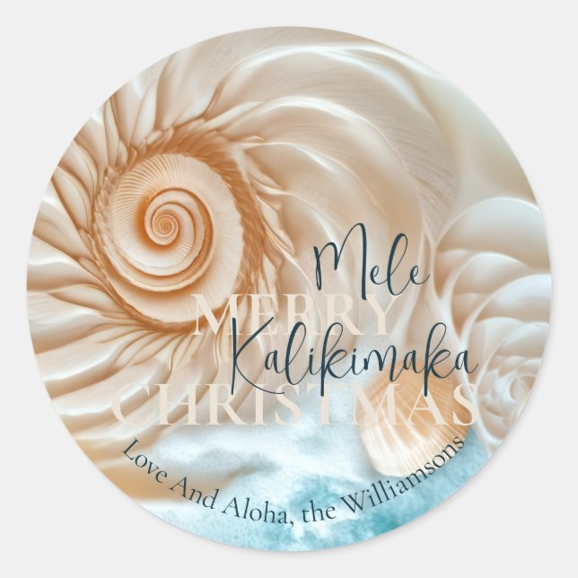 Adesivo Redondo Elegant Shell Mele Kalikimaka | Greetings (Frente)