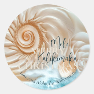 Adesivo Redondo Elegant Shell Mele Kalikimaka Saudações