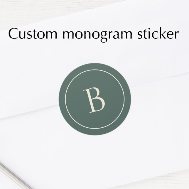 Adesivo Redondo Elegant Simple Monogram Pine Green Envelope Seal (Add your initial for a stylish pine green monogram sticker. A classy Christmas envelope seal.
)