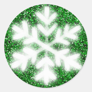 Adesivo Redondo Elegant sparkling glitter green frosty snowflake