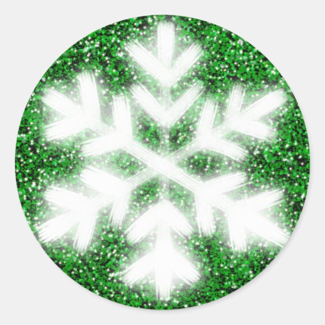 Adesivo Redondo Elegant sparkling glitter green frosty snowflake (Frente)