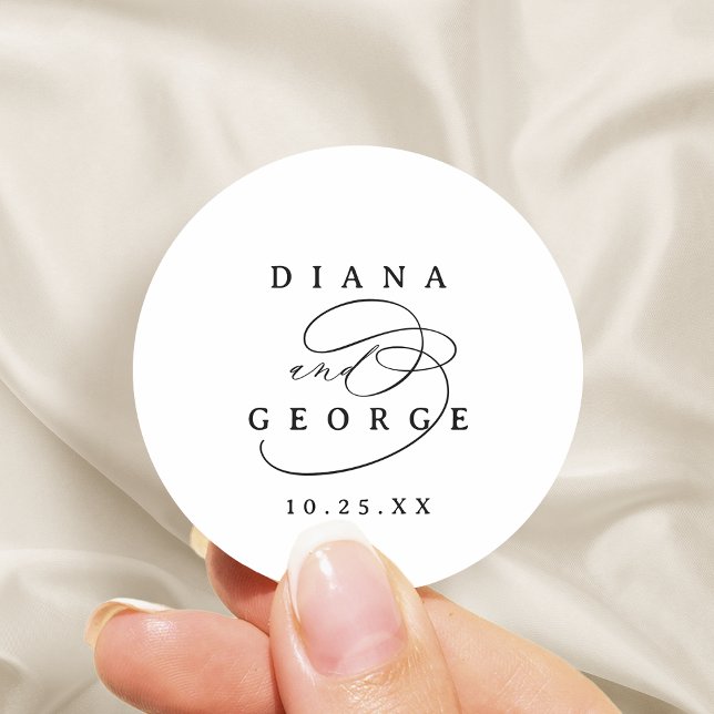 Adesivo Redondo Elegant Swirl Script Simple Wedding favors (Elegant Swirl Script Simple Wedding favors Classic Round Sticker)