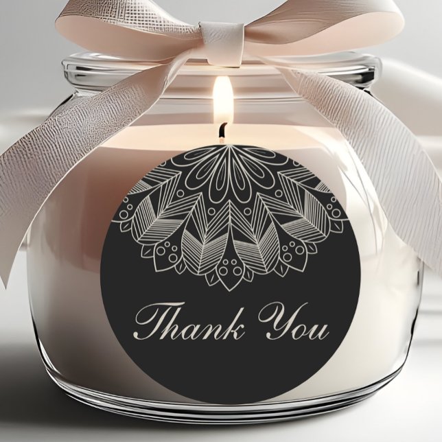 Adesivo Redondo Elegant Thank You Mandala Indian Black Wedding (Criador carregado)