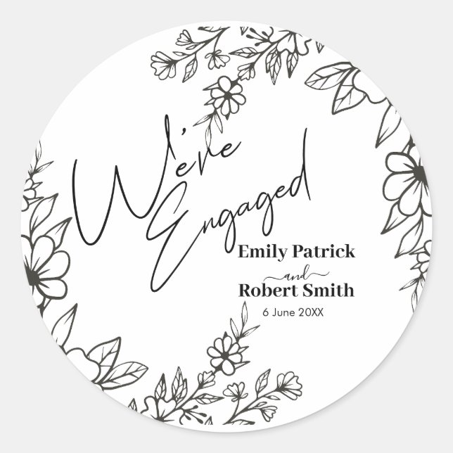 Adesivo Redondo Elegant Typography we're engaged (Frente)