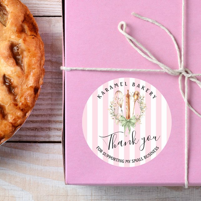 Adesivo Redondo Elegant Utensils Cooking Bakery Thank you (Elegant Watercolor Utensils Cooking Bakery Sage Green Thank you Stickers)