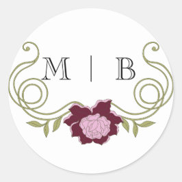 Adesivo Redondo Elegant Vintage Art Nouveau Burgundy Pink Flowers