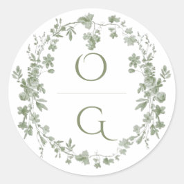 Adesivo Redondo Elegant Vintage Sage Green French Floral Wedding 