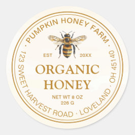 Adesivo Redondo Elegant Watercolor Bee Circle Framed Honey Jar