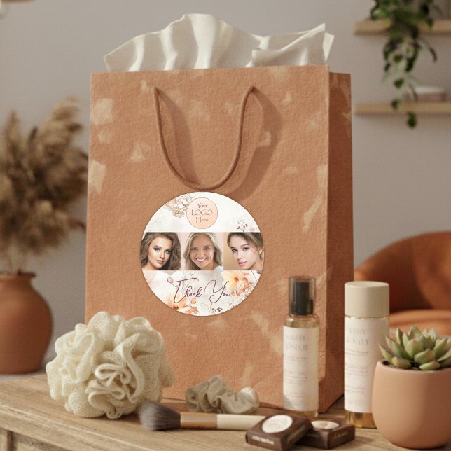 Adesivo Redondo Elegant Watercolor Logo Photo Makeup Thank You (Criador carregado)