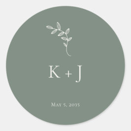 Adesivo Redondo Elegant Wedding Minimal Sage Green Envelope Seal