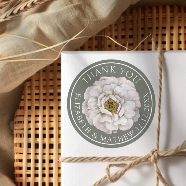 Adesivo Redondo Elegant White & Green Floral  (Criador carregado)