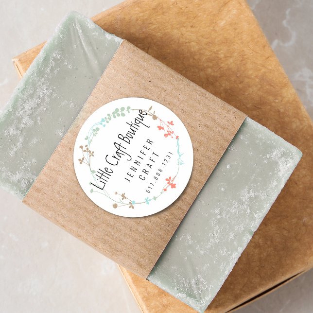 Adesivo Redondo Elegant Wildflower Line Art Wreath (Elegant Wildflower Line Art Wreath Classic Round Sticker)