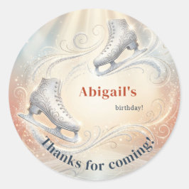 Adesivo Redondo Elegant Winter Ice Skating Birthday 